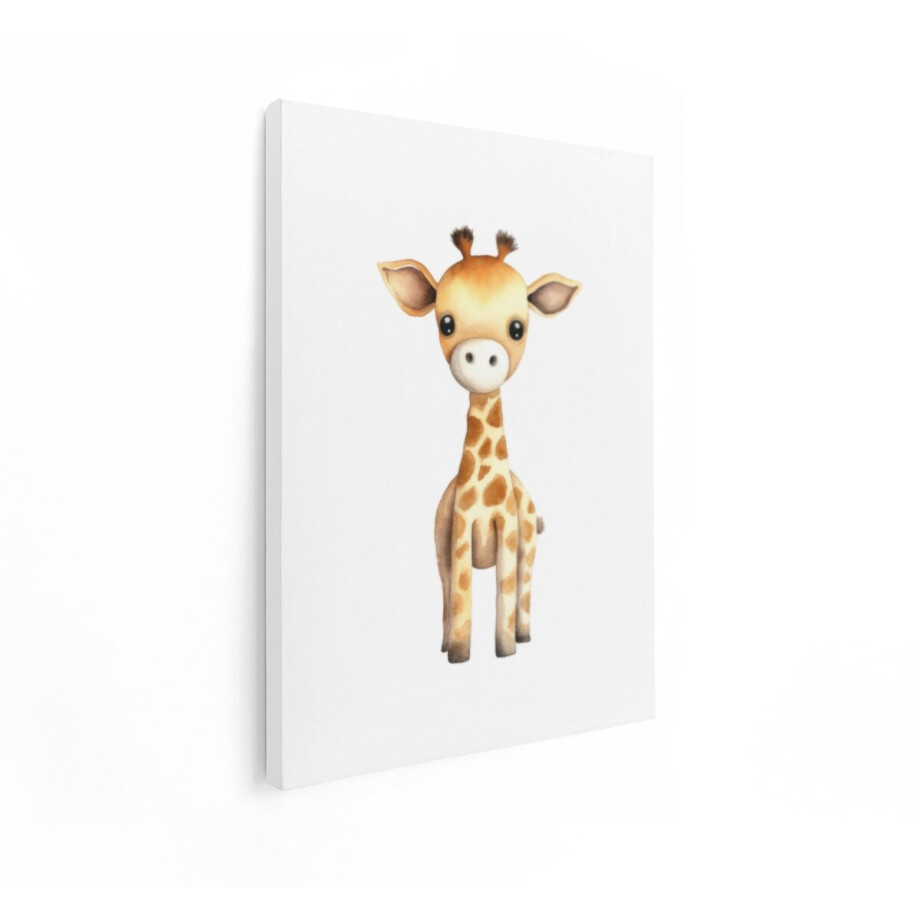 Artaza Canvas Schilderij Baby Giraf - 90x120 cm - Wanddecoratie Babykamer - Muurdecoratie Kinderkamer - Aquarel Dieren Schilderij afbeelding 1