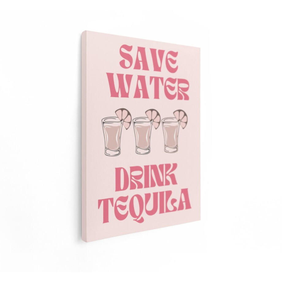 Artaza Canvas Schilderij Tequila - 90x120 cm - Wanddecoratie Retro Tekst - Muurdecoratie Roze - Decoratie Bar Quote afbeelding 1