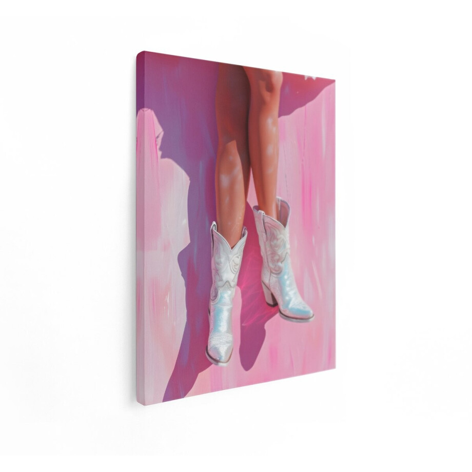 Artaza Canvas Schilderij Cowboylaarzen - 90x120 cm - Wanddecoratie Vrouw - Muurdecoratie Roze - Decoratie Modern Glitter afbeelding 1