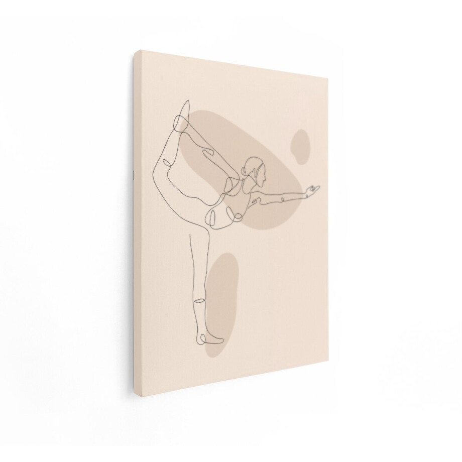 Artaza Canvas Schilderij Minimalistische Lijntekening van een Vrouw in Yoga Pose met Zachte Achtergrond - 90x120 cm - Groot - Wanddecoratie Woonkamer - Schilderijen - Muurdecoratie afbeelding 1