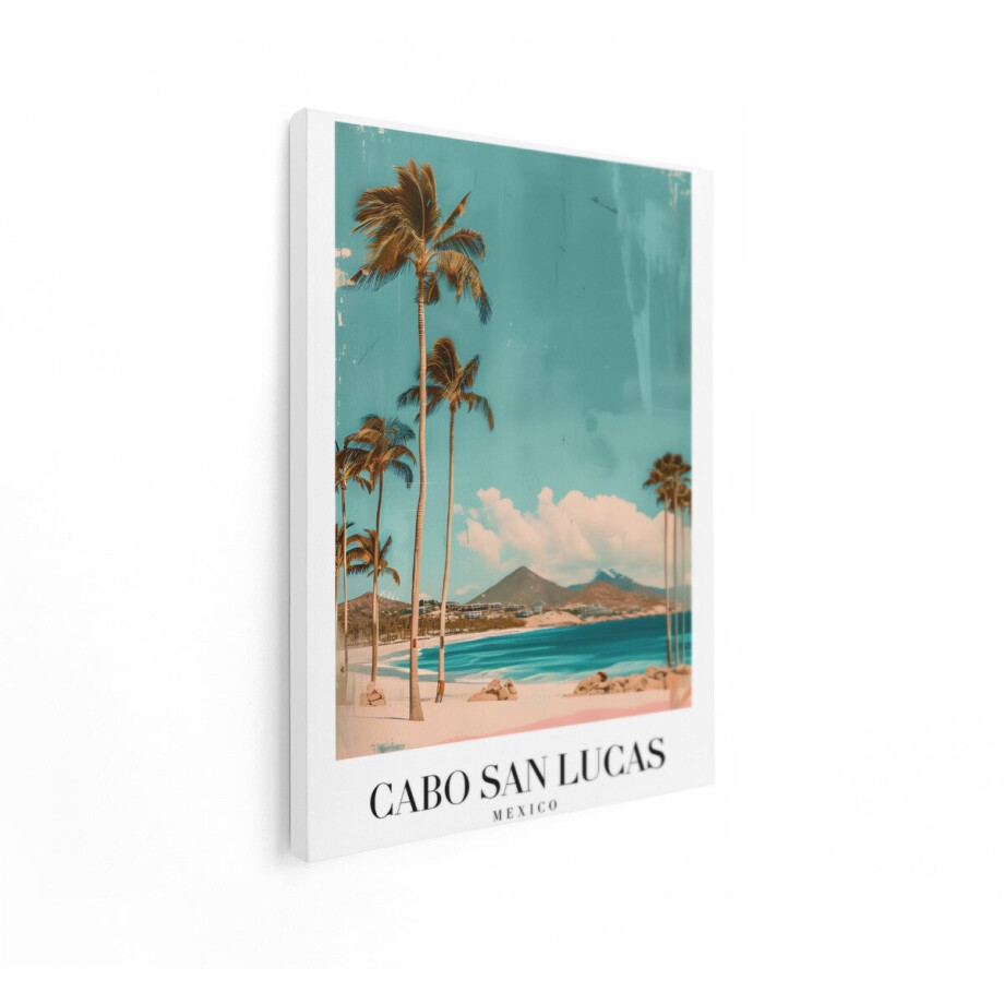 Artaza Canvas Schilderij Cabo San Lucas Strand met Palmbomen en Bergen op de Achtergrond - 30x40 cm - Klein - Wanddecoratie Woonkamer - Schilderijen - Muurdecoratie afbeelding 1