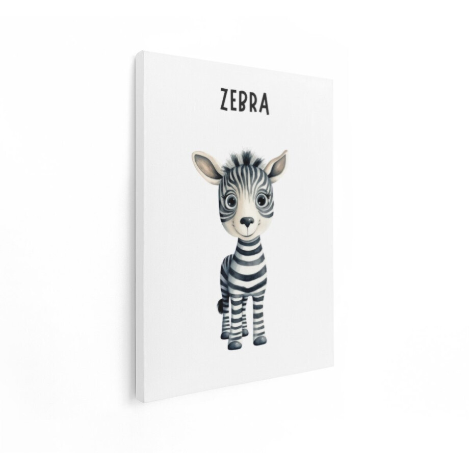 Artaza Canvas Schilderij Schattige Cartoon Zebra met Grote Ogen en Strepen - Geïllustreerd in Aquarel - 90x120 cm - Groot - Wanddecoratie Woonkamer - Schilderijen - Muurdecoratie afbeelding 1