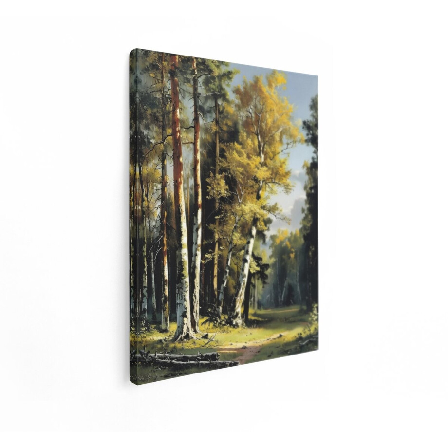 Artaza Canvas Schilderij Herfst Landschap - 30x40 cm - Wanddecoratie Bosweg - Muurdecoratie Berken En Dennen - Decoratie Natuur afbeelding 1