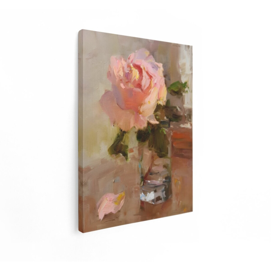 Artaza Canvas Schilderij Bloemen Stilleven - 30x40 cm - Wanddecoratie Roos In Vaas - Muurdecoratie Roze - Decoratie Woonkamer - Kamer Accessoires afbeelding 1