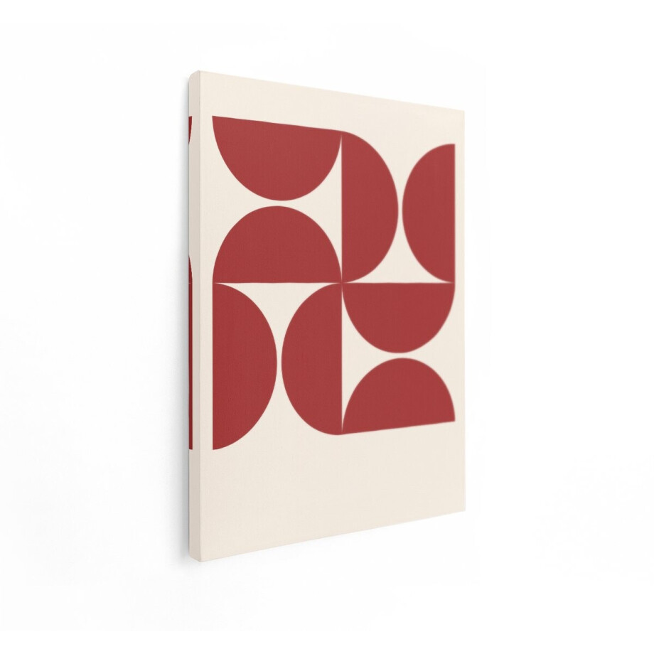 Artaza Canvas Schilderij Abstract Geometrisch Patroon met Rode Halve Cirkels op een Crèmekleurige Achtergrond - 30x40 cm - Klein - Wanddecoratie Woonkamer - Schilderijen - Muurdecoratie afbeelding 1