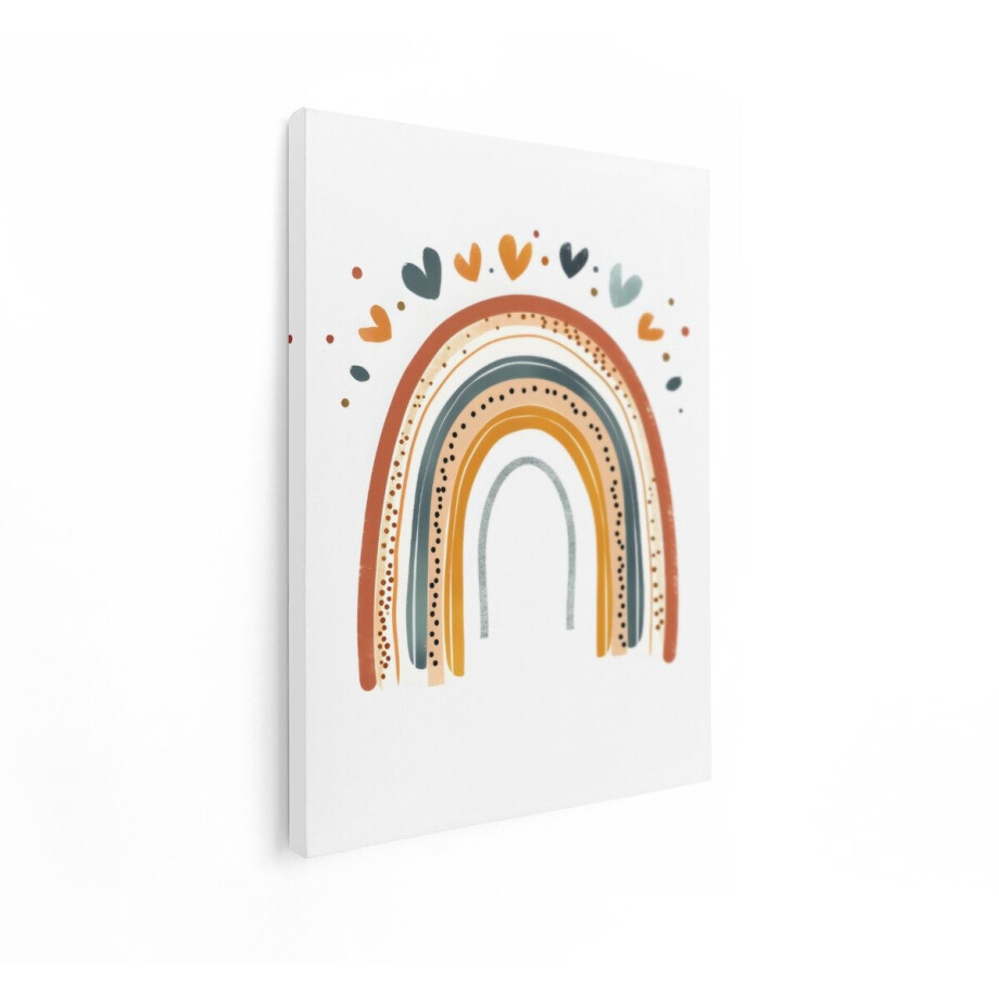 Artaza Canvas Schilderij Boho Regenboog met Hartjes en Stippen in Warme Aardetinten - 30x40 cm - Klein - Wanddecoratie Woonkamer - Schilderijen - Muurdecoratie afbeelding 1