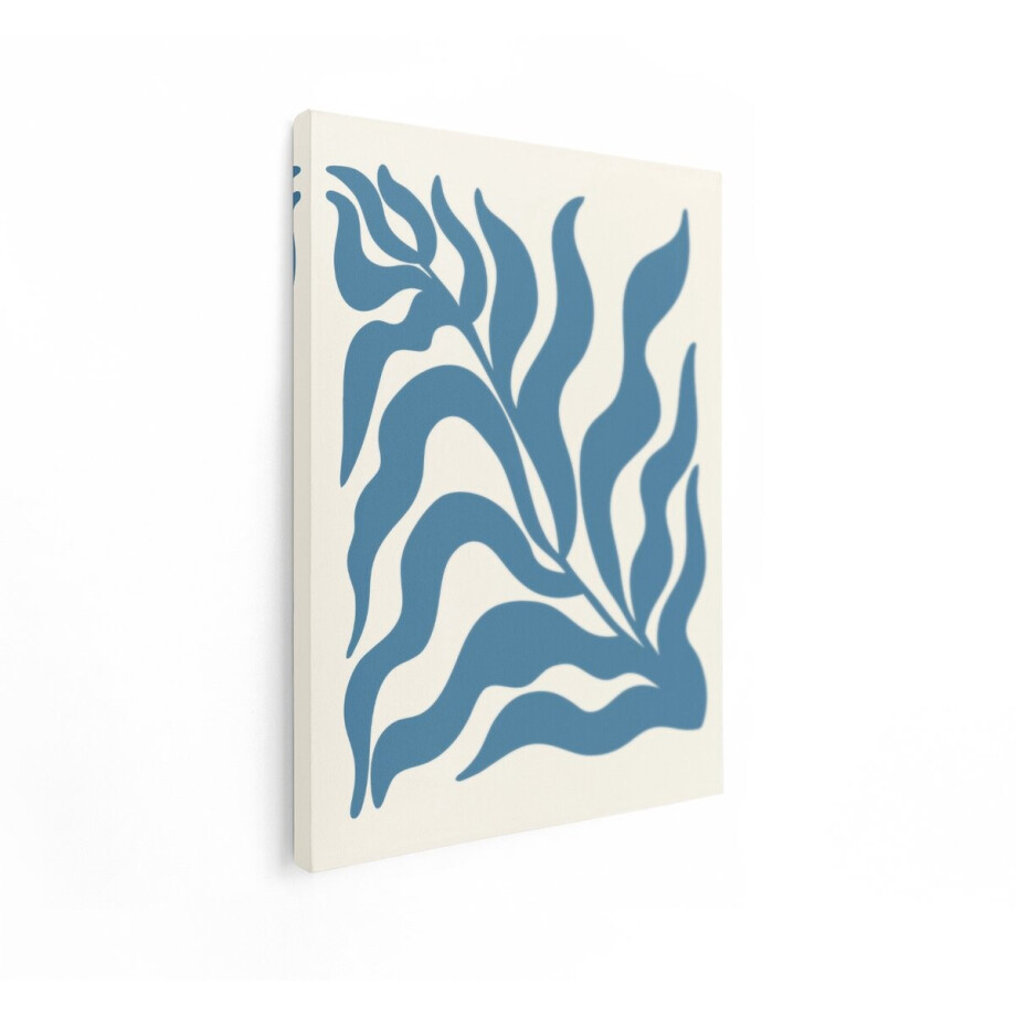 Artaza Canvas Schilderij Abstract Blauwe Plantvormen op een Crèmekleurige Achtergrond - Moderne Kunst - 30x40 cm - Klein - Wanddecoratie Woonkamer - Schilderijen - Muurdecoratie afbeelding 1