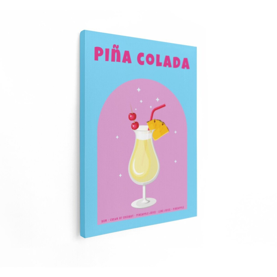 Artaza Canvas Schilderij Pina Colada Cocktail - 90x120 cm - Wanddecoratie Retro - Muurdecoratie Ananas - Decoratie Roze Bar - Schilderijen Op Canvas afbeelding 1