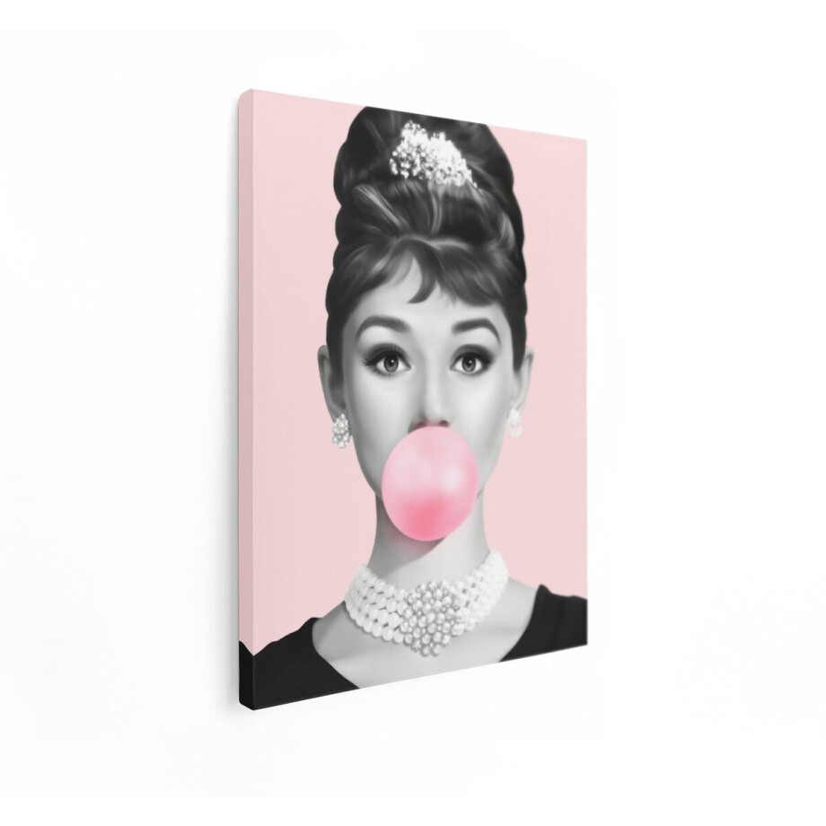 Artaza Canvas Schilderij Audrey Hepburn - 30x40 cm - Wanddecoratie Vintage Vrouw - Muurdecoratie Retro - Schilderijen Op Canvas Roze afbeelding 1