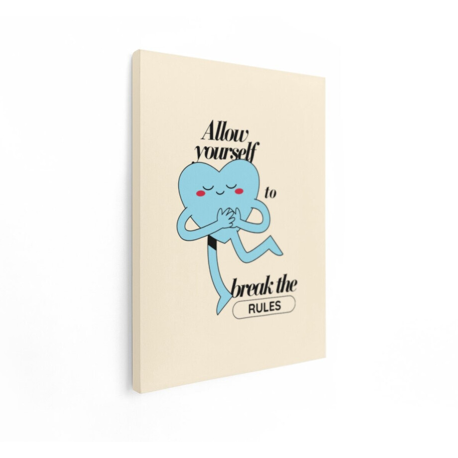 Artaza Canvas Schilderij Blauw Hartpersonage met de Tekst 'Allow Yourself To Break The Rules' - 60x80 cm - Wanddecoratie Woonkamer - Schilderijen - Muurdecoratie afbeelding 1