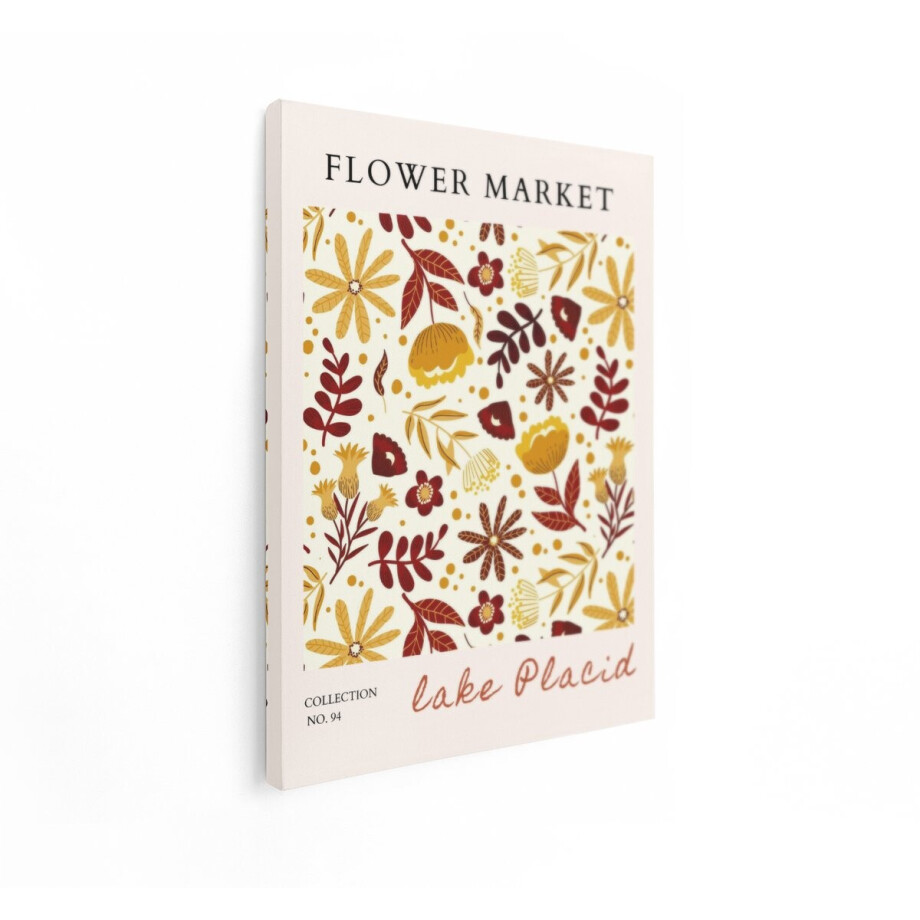 Artaza Canvas Schilderij Bloemenmarkt Collectie met Herfstbladeren en Bloemenpatroon - 30x40 cm - Klein - Wanddecoratie Woonkamer - Schilderijen - Muurdecoratie afbeelding 1