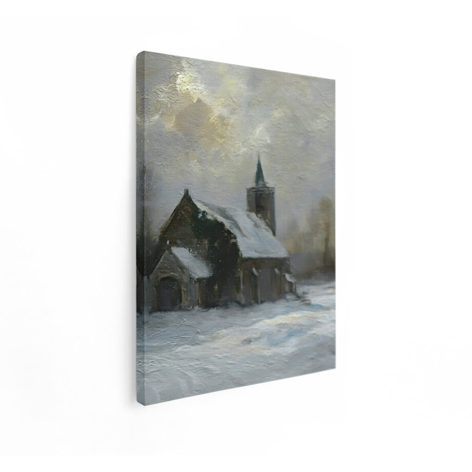 Artaza Canvas Schilderij Winterlandschap - 90x120 cm - Wanddecoratie Kerk In De Sneeuw - Muurdecoratie Landschap - Decoratie Olieverfschilderij Artaza Canvas Schilderij Winterlandschap - 90x120 cm - Wanddecoratie Kerk In De Sneeuw - Muurdecoratie Landschap - Decoratie Olieverfschilderij afbeelding 1
