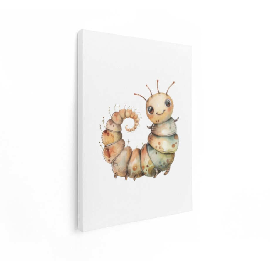 Artaza Canvas Schilderij Schattige Rups met Grote Ogen en een Krullende Staart - Aquarel Illustratie - 30x40 cm - Klein - Wanddecoratie Woonkamer - Schilderijen - Muurdecoratie afbeelding 1