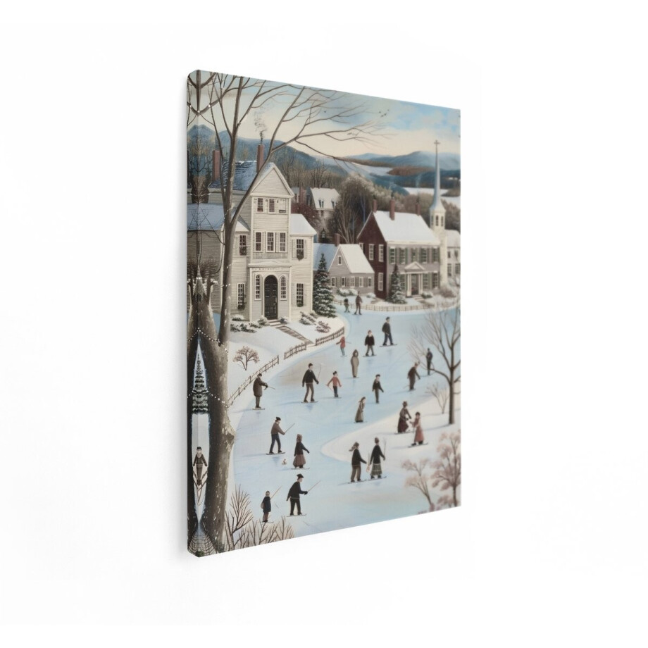 Artaza Canvas Schilderij Schilderij van een Dorp in de Winter met Mensen Die Schaatsen op een Bevroren Meer - 60x80 cm - Wanddecoratie Woonkamer - Schilderijen - Muurdecoratie Artaza Canvas Schilderij Schilderij van een Dorp in de Winter met Mensen Die Schaatsen op een Bevroren Meer - 60x80 cm - Wanddecoratie Woonkamer - Schilderijen - Muurdecoratie afbeelding 1