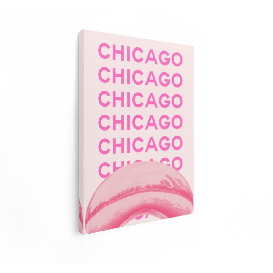Artaza Canvas Schilderij Cloud Gate - 30x40 cm - Wanddecoratie Chicago - Muurdecoratie Tekst - Schilderijen Op Canvas - Roze afbeelding 1