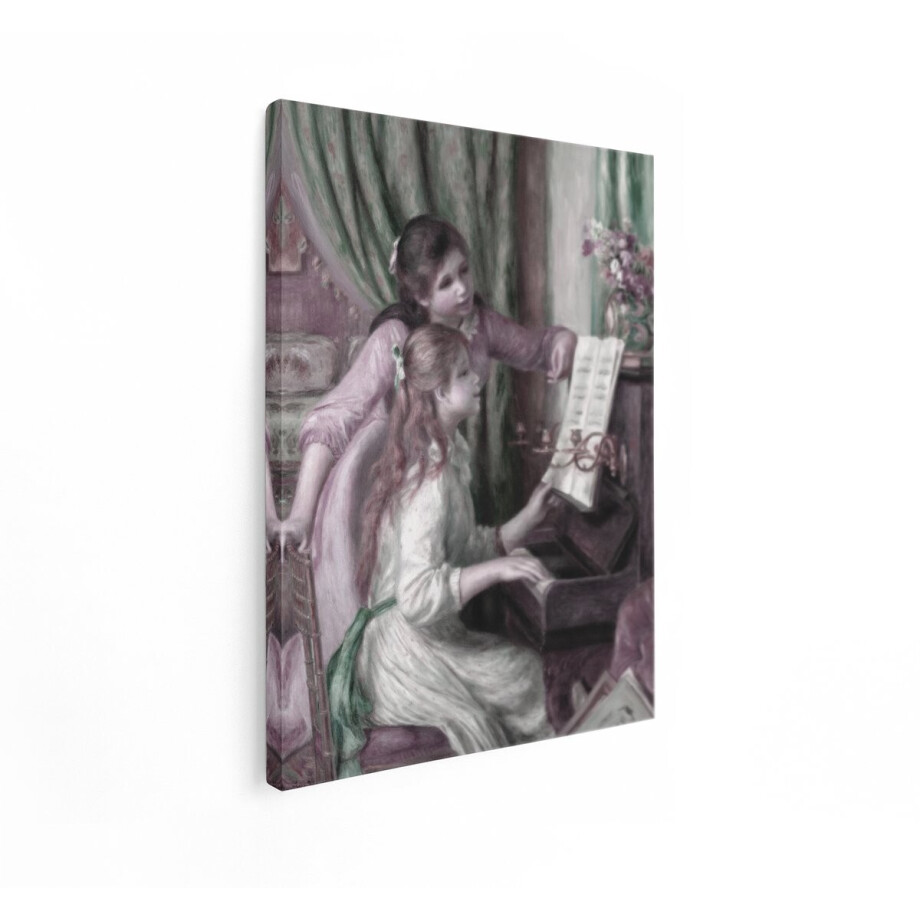 Artaza Canvas Schilderij Twee Meisjes Spelen Piano in een Elegante Kamer - Klassieke Kunst - 30x40 cm - Klein - Wanddecoratie Woonkamer - Schilderijen - Muurdecoratie afbeelding 1
