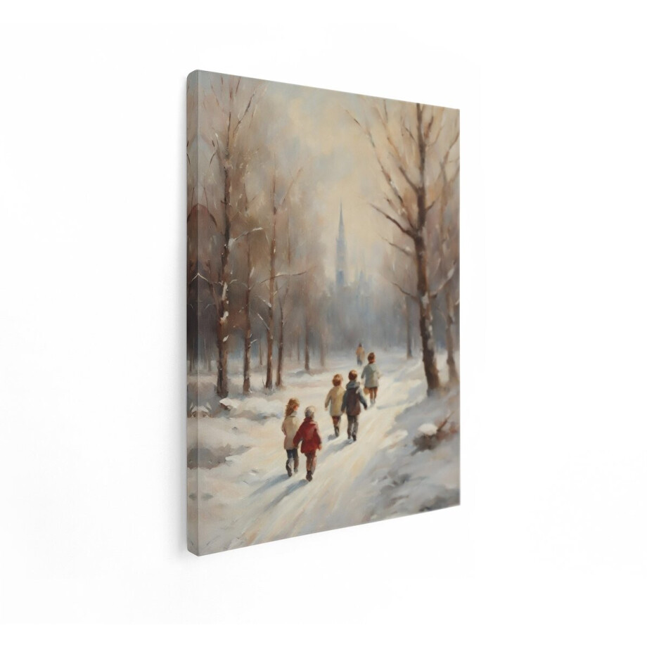 Artaza Canvas Schilderij Besneeuwd Bos - 30x40 cm - Wanddecoratie Kinderen In Sneeuw - Muurdecoratie Winter - Decoratie Kasteel afbeelding 1