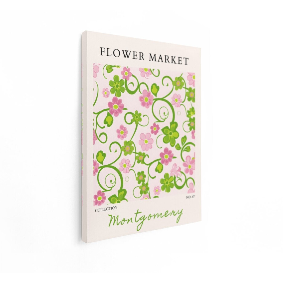 Artaza Canvas Schilderij Flower Market - 30x40 cm - Wanddecoratie Bloemenprint - Muurdecoratie Ranken - Schilderijen Op Canvas Bloemen - Roze afbeelding 1
