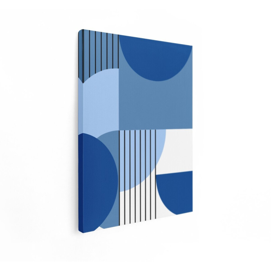 Artaza Canvas Schilderij Abstract Geometrische Vormen met Blauwtinten en Verticale Lijnen - 90x120 cm - Groot - Wanddecoratie Woonkamer - Schilderijen - Muurdecoratie afbeelding 1