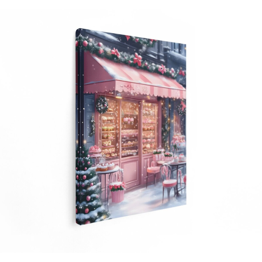Artaza Canvas Schilderij Patisserie - 90x120 cm - Wanddecoratie Kerst - Muurdecoratie Roze - Decoratie Winter Bakkerij - Roze afbeelding 1