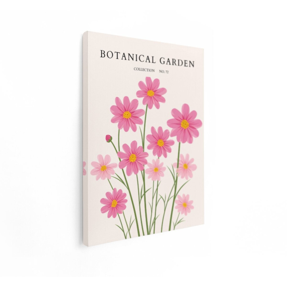 Artaza Canvas Schilderij Botanische Tuin Collectie Nr. 72: een Levendige Tentoonstelling van Roze Kosmosbloemen in Bloei - 60x80 cm - Wanddecoratie Woonkamer - Schilderijen - Muurdecoratie afbeelding 1