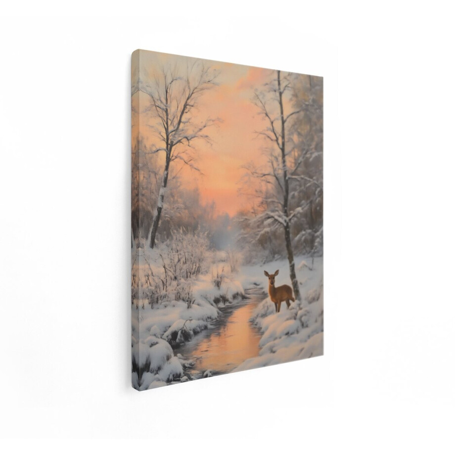 Artaza Canvas Schilderij Hert - 60x80 cm - Wanddecoratie Winterlandschap - Muurdecoratie Bos - Decoratie Zonsondergang - Schilderijen Op Canvas Artaza Canvas Schilderij Hert - 60x80 cm - Wanddecoratie Winterlandschap - Muurdecoratie Bos - Decoratie Zonsondergang - Schilderijen Op Canvas afbeelding 1