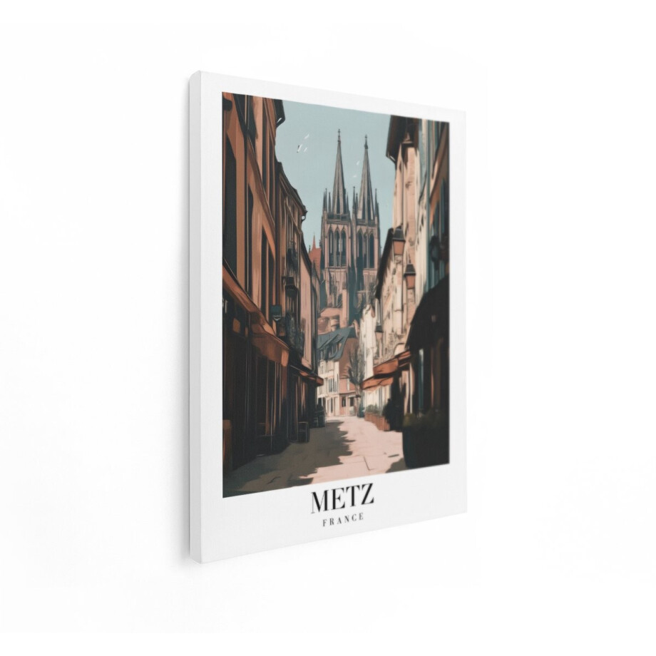 Artaza Canvas Schilderij Schilderachtige Straat in Metz met de Kathedraal op de Achtergrond - 30x40 cm - Klein - Wanddecoratie Woonkamer - Schilderijen - Muurdecoratie afbeelding 1