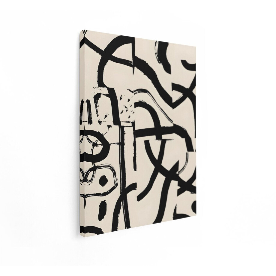 Artaza Canvas Schilderij Abstract - 60x80 cm - Wanddecoratie Modern - Muurdecoratie Zwart Wit - Decoratie Japandi Woonkamer afbeelding 1