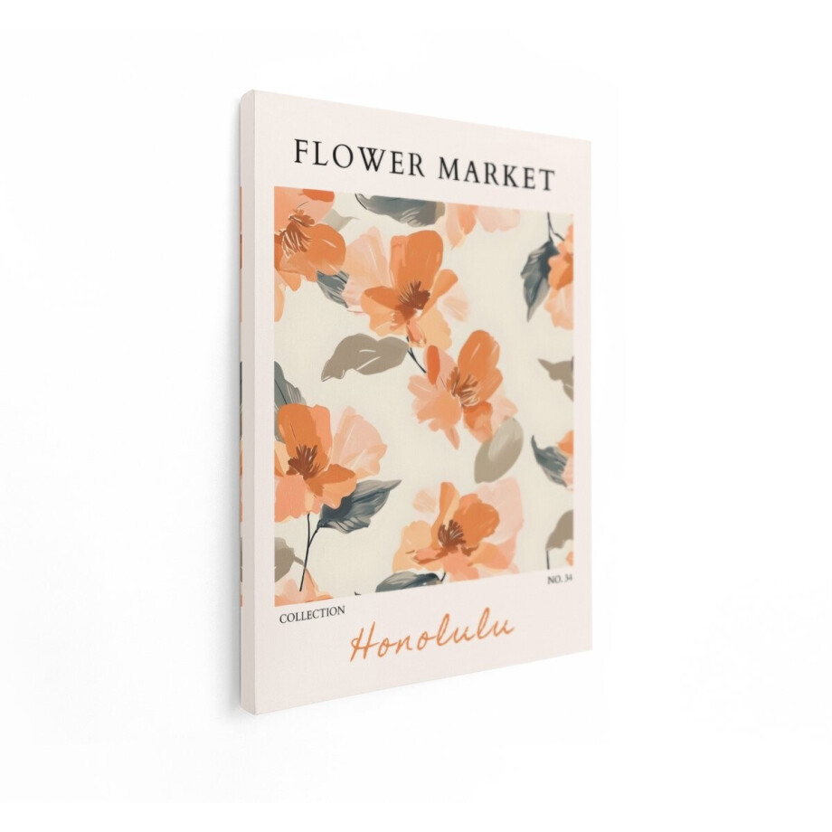 Artaza Canvas Schilderij Bloemenmarkt Honolulu - 90x120 cm - Wanddecoratie Boho - Muurdecoratie Oranje Bloemen - Decoratie Bohemian afbeelding 1