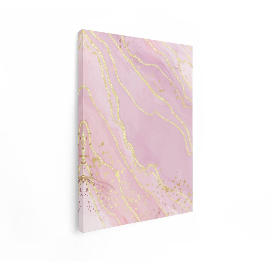 Artaza Canvas Schilderij Abstract - 60x80 cm - Wanddecoratie Roze Marmer - Muurdecoratie Goud - Decoratie Gouden Glitter - Roze afbeelding 1