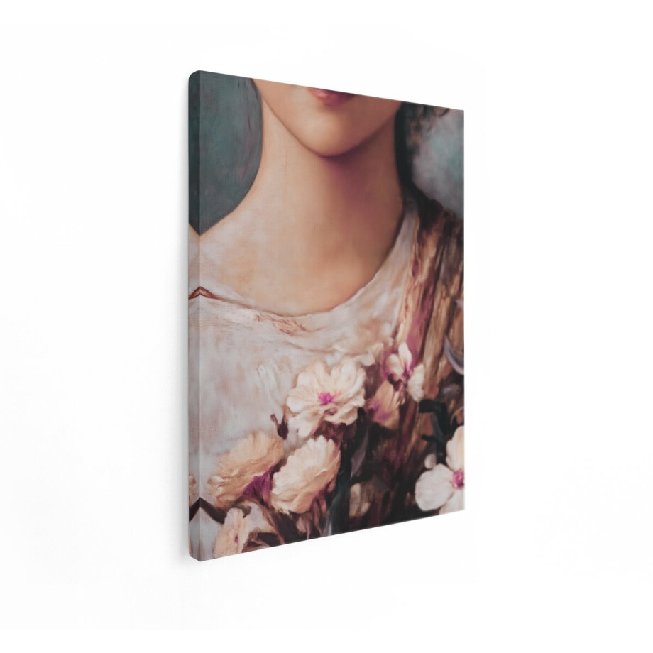 Artaza Canvas Schilderij Klassiek Portret van een Vrouw met Bloemen en Zachte Belichting - 60x80 cm - Wanddecoratie Woonkamer - Schilderijen - Muurdecoratie afbeelding 1