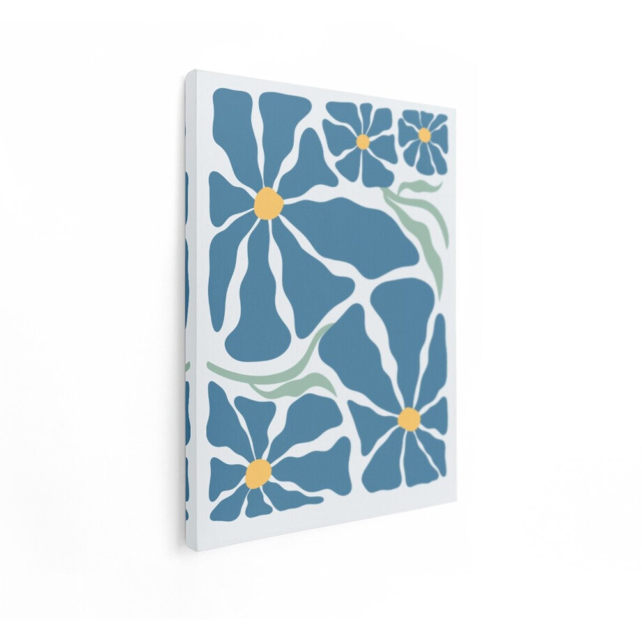Artaza Canvas Schilderij Abstracte Bloemen - 90x120 cm - Wanddecoratie Boho - Muurdecoratie Blauwe Bloemen - Decoratie Woonkamer afbeelding 1