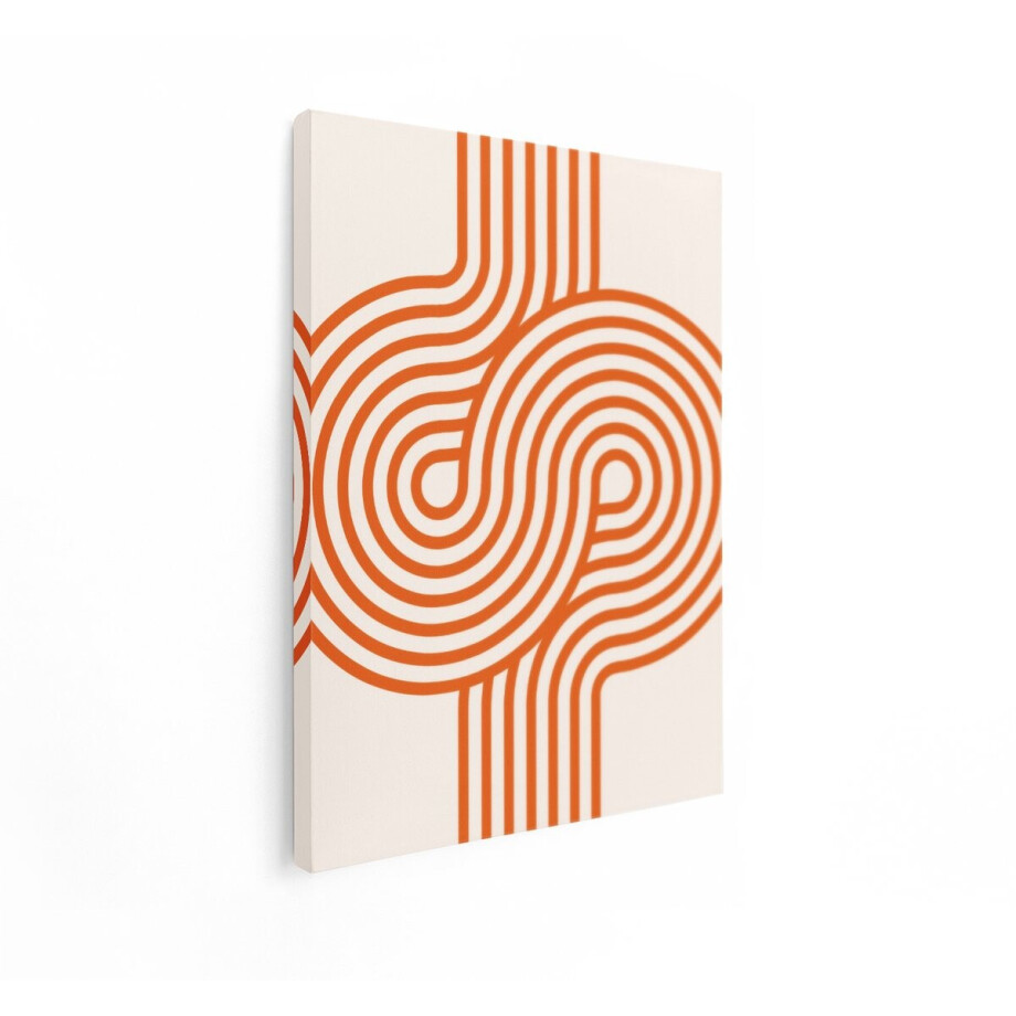Artaza Canvas Schilderij Oranje Gestreepte Abstracte Achtergrond met Retro Curve Patronen - 90x120 cm - Groot - Wanddecoratie Woonkamer - Schilderijen - Muurdecoratie afbeelding 1