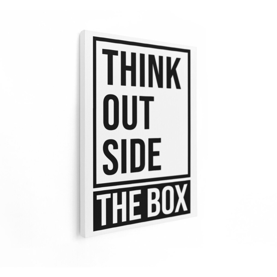 Artaza Canvas Schilderij Think Outside The Box - 90x120 cm - Wanddecoratie Tekst Zwart Wit - Muurdecoratie Kantoor - Motivatie Schilderijen afbeelding 1