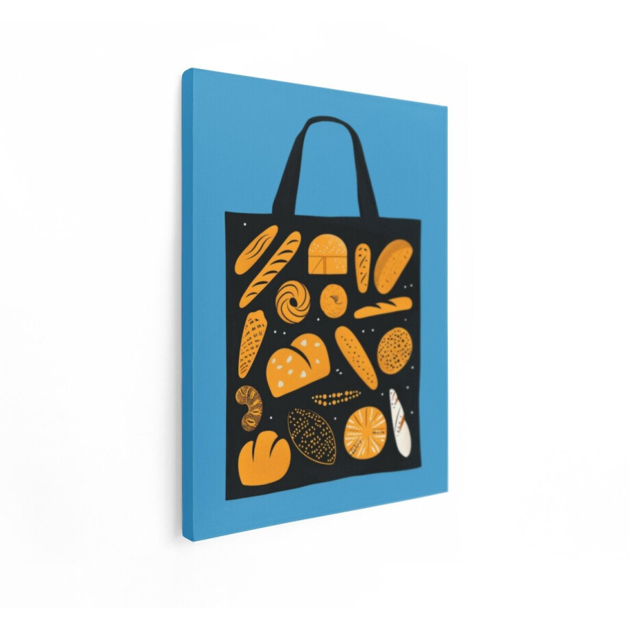 Artaza Canvas Schilderij Zwarte Tas met een Patroon van Diverse Oranje Broden en Gebakjes - 90x120 cm - Groot - Wanddecoratie Woonkamer - Schilderijen - Muurdecoratie afbeelding 1