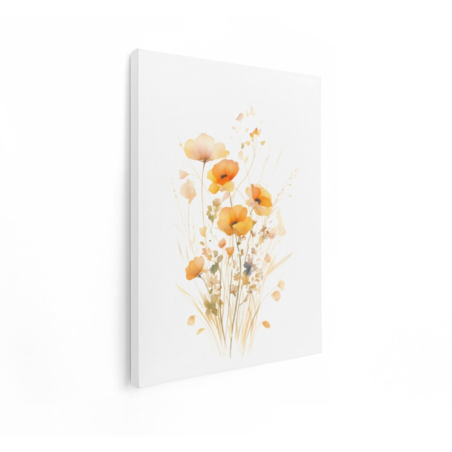 Artaza Canvas Schilderij Bloemen - 90x120 cm - Wanddecoratie Aquarel Veldbloemen - Muurdecoratie Klaprozen - Decoratie Natuur Oranje afbeelding 1