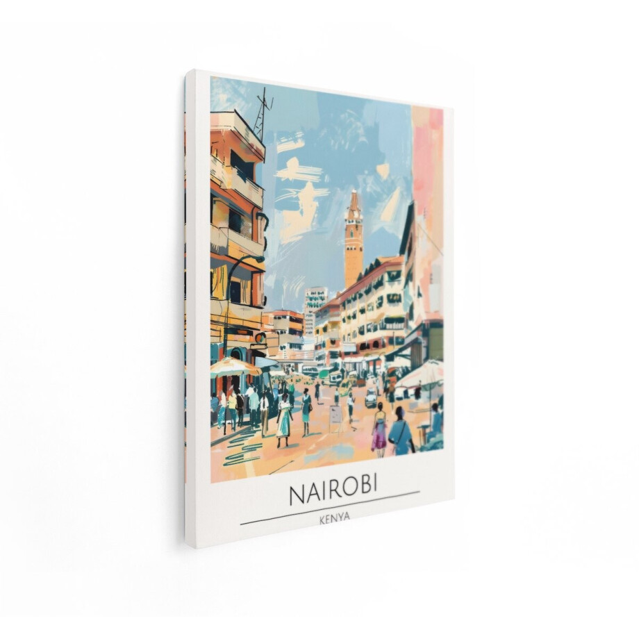 Artaza Canvas Schilderij Nairobi - 60x80 cm - Wanddecoratie Kenia - Muurdecoratie Afrika Stad - Decoratie Skyline Reisposter afbeelding 1