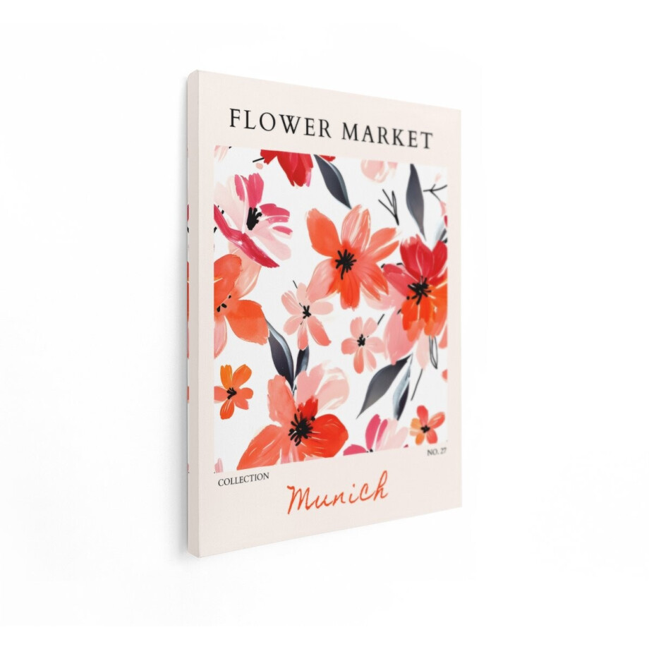 Artaza Canvas Schilderij Bloemenmarkt Poster met Aquarel Bloemen en de Tekst "Munich" - 90x120 cm - Groot - Wanddecoratie Woonkamer - Schilderijen - Muurdecoratie afbeelding 1