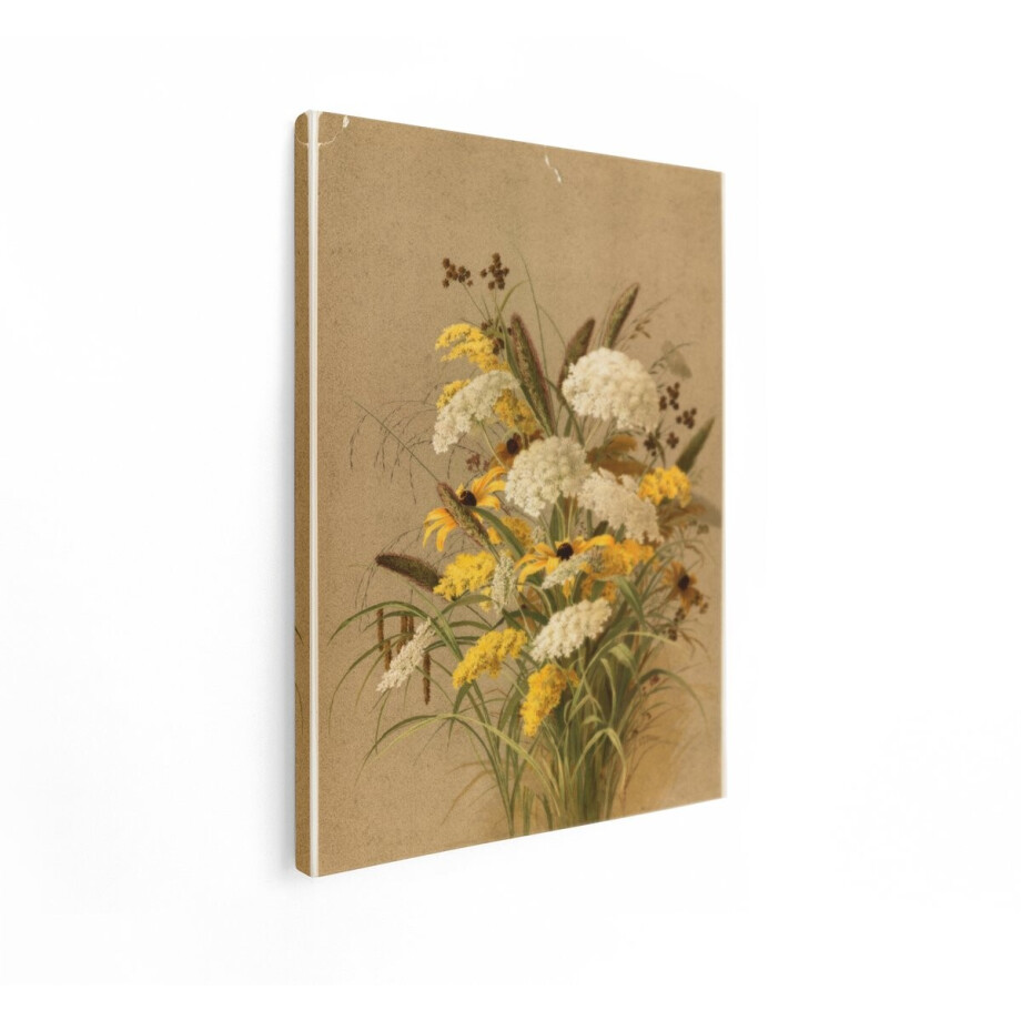 Artaza Canvas Schilderij Boeket van Wilde Bloemen met Gele en Witte Bloemen en Grassen - 60x80 cm - Wanddecoratie Woonkamer - Schilderijen - Muurdecoratie afbeelding 1