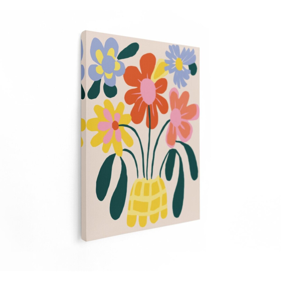 Artaza Canvas Schilderij Kleurrijke Abstracte Bloemen in een Gele Vaas - Moderne Illustratie - 30x40 cm - Klein - Wanddecoratie Woonkamer - Schilderijen - Muurdecoratie afbeelding 1