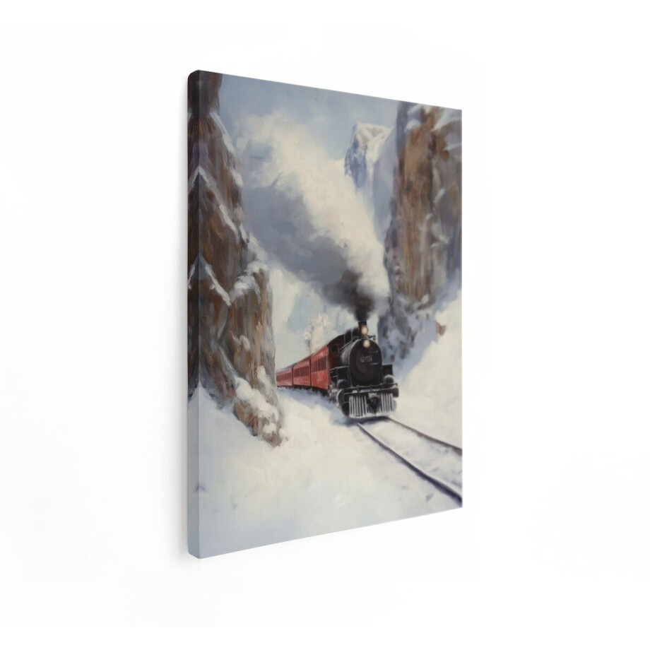 Artaza Canvas Schilderij Stoomtrein - 60x80 cm - Wanddecoratie Winterlandschap - Muurdecoratie Bergen - Vintage Schilderij afbeelding 1