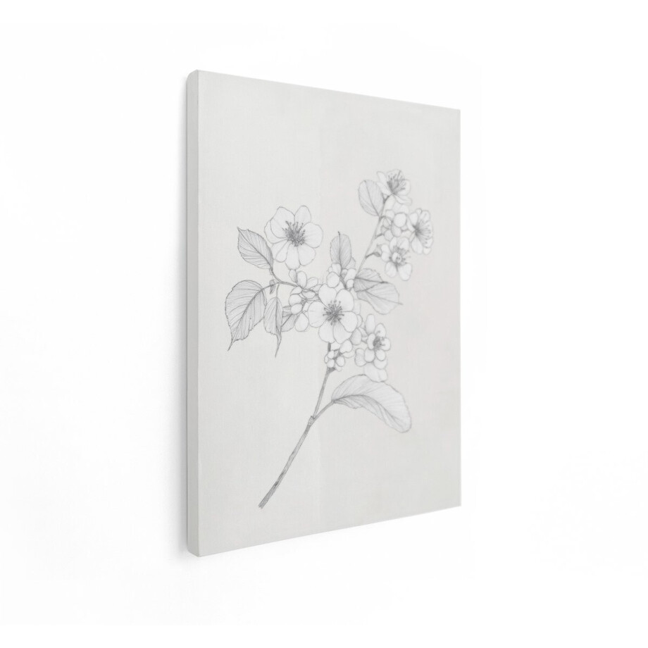 Artaza Canvas Schilderij Bloemen - 30x40 cm - Wanddecoratie Bloeiende Tak - Muurdecoratie Potloodtekening - Decoratie Zwart Wit - Kamer Accessoires afbeelding 1