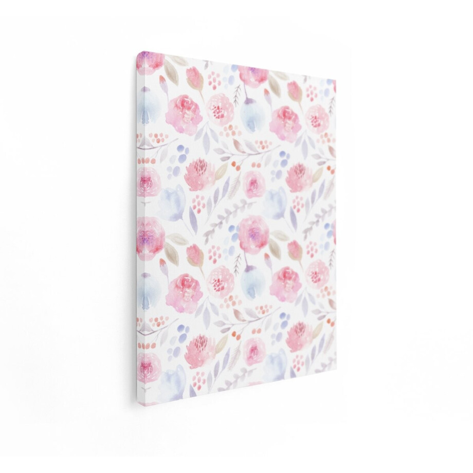 Artaza Canvas Schilderij Bloemen - 60x80 cm - Wanddecoratie Aquarel - Muurdecoratie Romantisch - Schilderijen Op Canvas Babykamer - Roze afbeelding 1