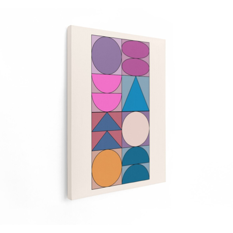 Artaza Canvas Schilderij Abstract Geometrische Vormen met Pastelkleuren in een Rasterpatroon - 60x80 cm - Wanddecoratie Woonkamer - Schilderijen - Muurdecoratie afbeelding 1