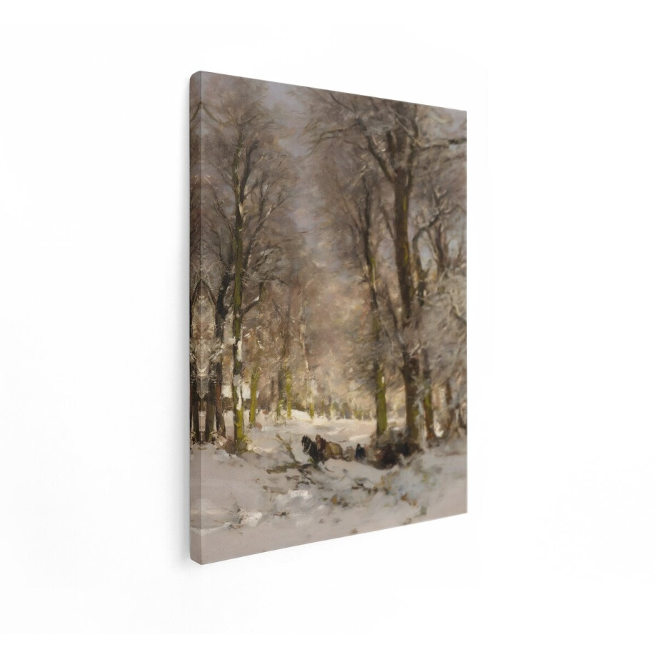 Artaza Canvas Schilderij Winterlandschap - 60x80 cm - Wanddecoratie Besneeuwd Bos - Muurdecoratie Paard - Decoratie Bomen - Schilderijen Op Canvas afbeelding 1