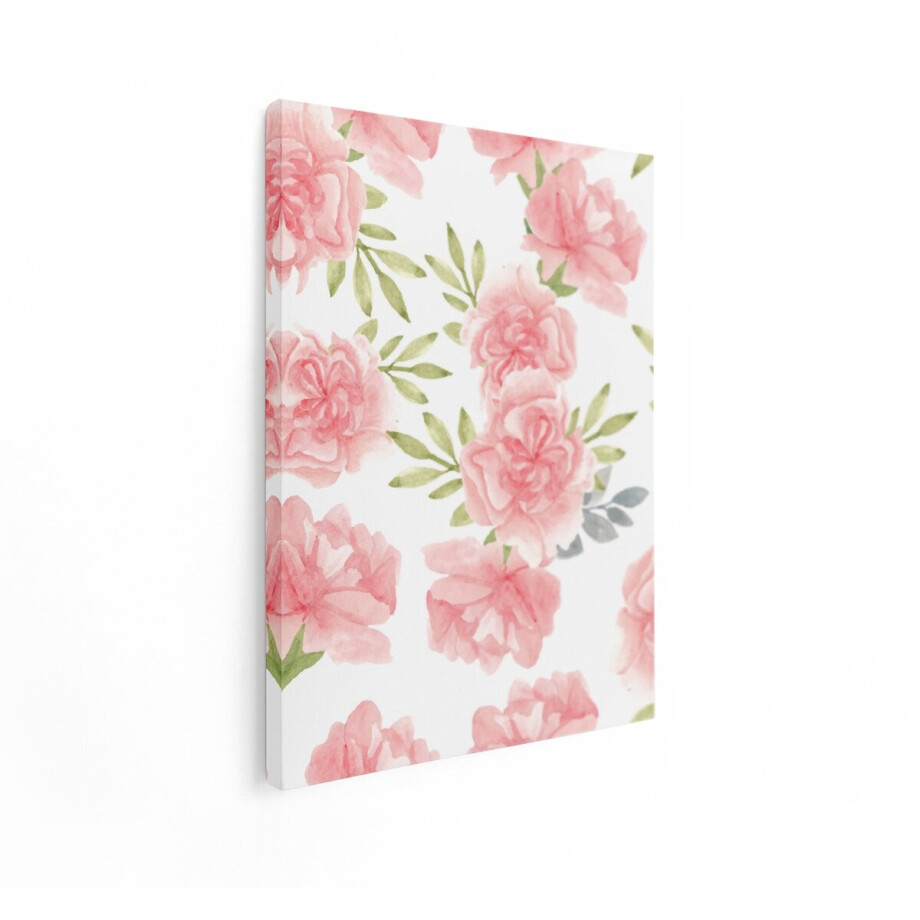 Artaza Canvas Schilderij Roze Bloemen - 30x40 cm - Wanddecoratie Aquarel - Muurdecoratie Slaapkamer - Decoratie Botanisch - Roze afbeelding 1