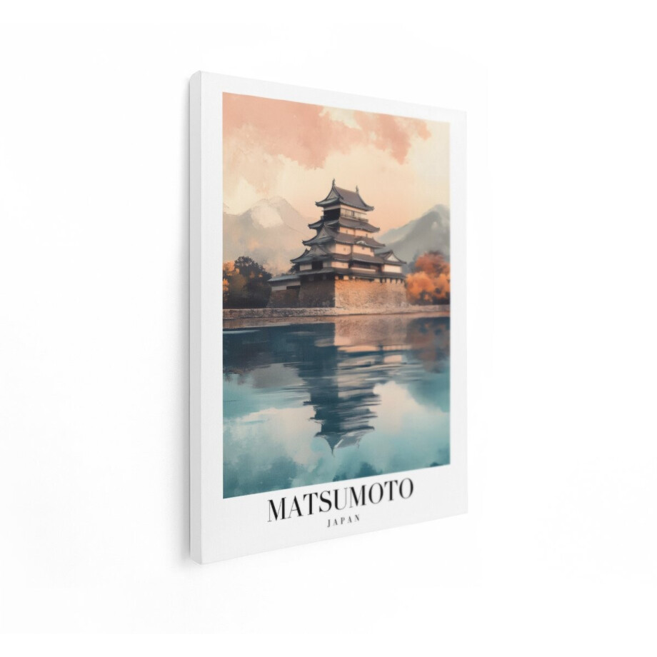 Artaza Canvas Schilderij Weerspiegeling van Kasteel Matsumoto in Water in de Herfst met Bergen en Lucht - 60x80 cm - Wanddecoratie Woonkamer - Schilderijen - Muurdecoratie afbeelding 1