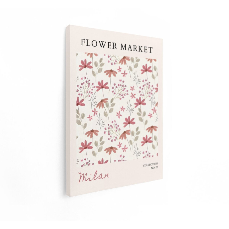 Artaza Canvas Schilderij Bloemen Poster Milan - 90x120 cm - Wanddecoratie Flower Market - Muurdecoratie Boho - Decoratie Woonkamer Roze afbeelding 1