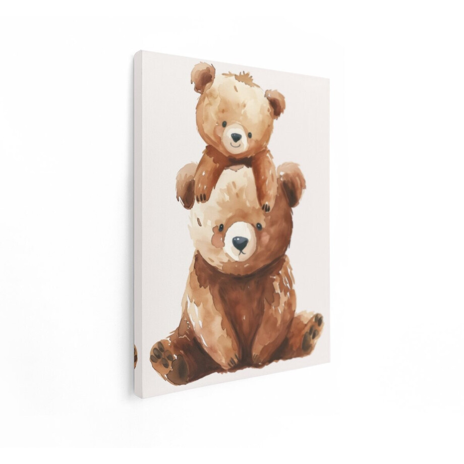 Artaza Canvas Schilderij Schattige Waterverf Beren Stapelen zich op voor een Lieve Illustratie - 30x40 cm - Klein - Wanddecoratie Woonkamer - Schilderijen - Muurdecoratie afbeelding 1