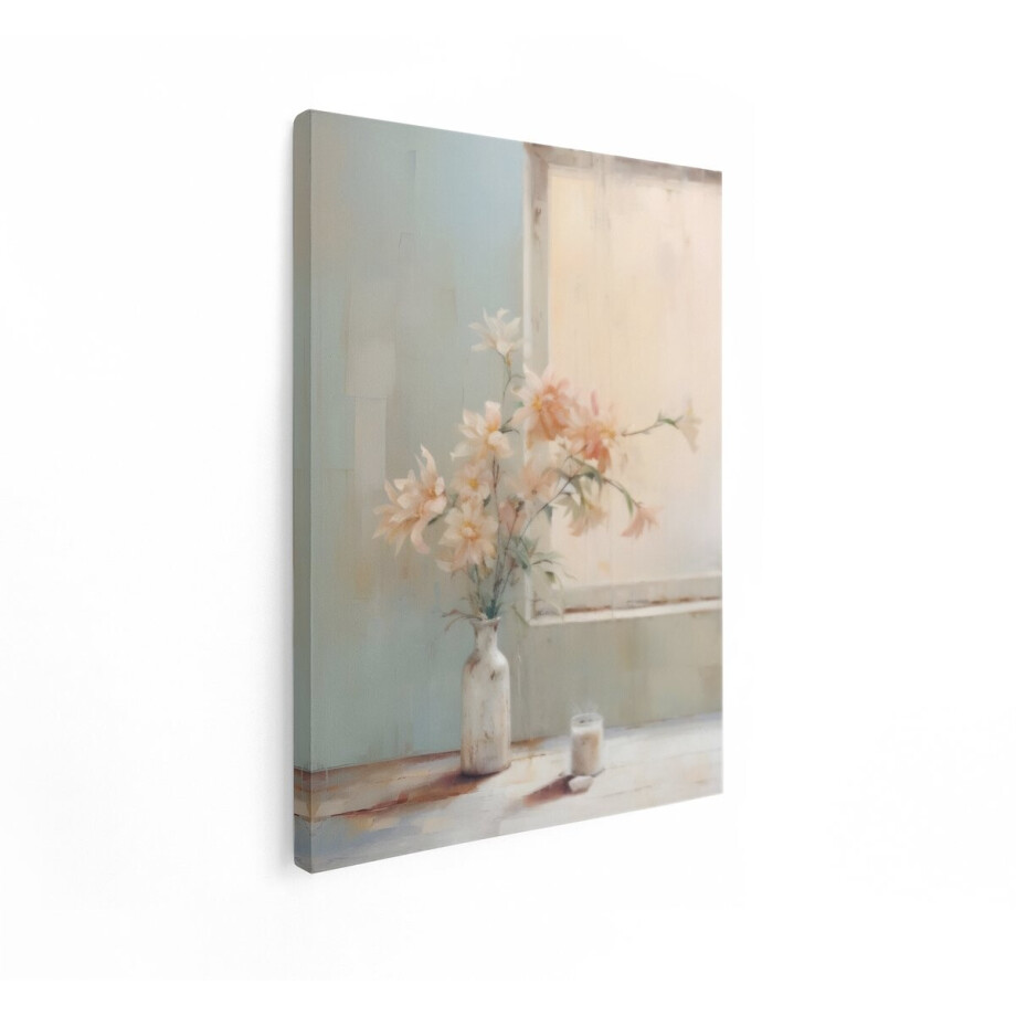 Artaza Canvas Schilderij Bloemen Stilleven - 60x80 cm - Wanddecoratie Vaas Bij Raam - Muurdecoratie Romantisch - Decoratie Pastel Woonkamer Artaza Canvas Schilderij Bloemen Stilleven - 60x80 cm - Wanddecoratie Vaas Bij Raam - Muurdecoratie Romantisch - Decoratie Pastel Woonkamer afbeelding 1